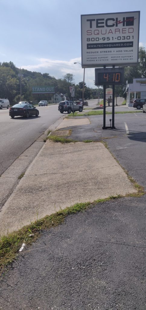 Minimal disconnected sidewalk in front of Tech Squared